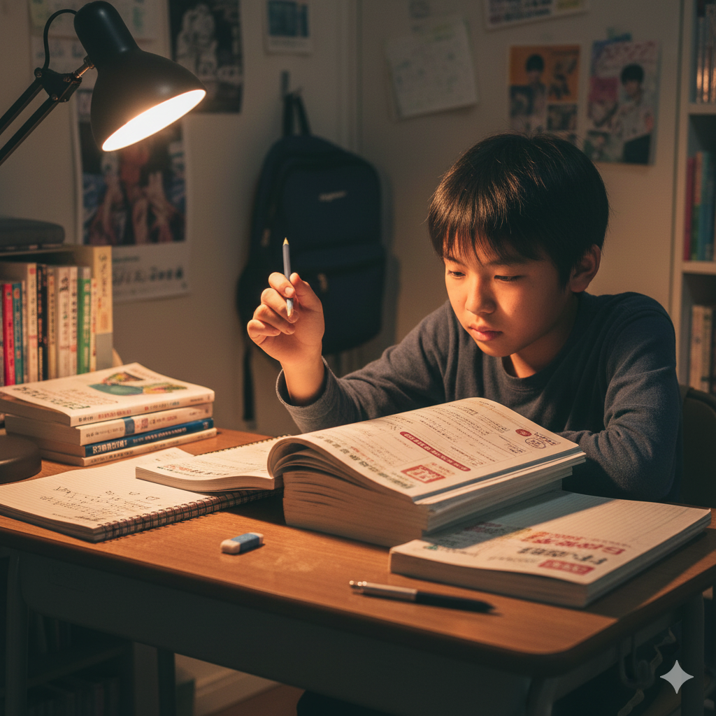 デスクライトの下で学習